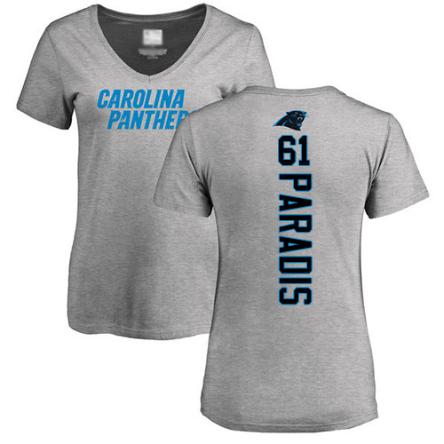 Carolina Panthers Ash Women Matt Paradis Backer V-Neck NFL Football #61 T Shirt
